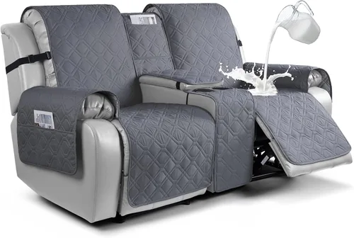 Vista 19 de VANSOFY Funda para Sofá de Dos Plazas Reclinable con Consola 100% Impermeable Fundas de Sofá Antideslizantes Funda de Sofá Reclinable Dividida Azuree