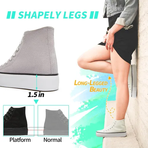 Vista 2 de ALTOCIS Women's Comfortable Platform High Top Sneakers, Casual Mid Top Sneaker for Women, Cute Faux Suede Fashion Sneakers, Classic Lace Up Walking