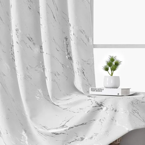 Vista 30 de WUBODTI Cortinas 100% Opacas de Mármol Beige de 63 Pulgadas de Largo 2 Paneles, Cortina Corta con Ojales de Impresión de Lámina Dorada Moderna