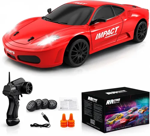 Vista 15 de Auto de control remoto RC Drift Car 2.4GHz escala 1:24 4WD 15KM/H Modelo de vehículo de alta velocidad con luces LED Neumático de Derrape Coche