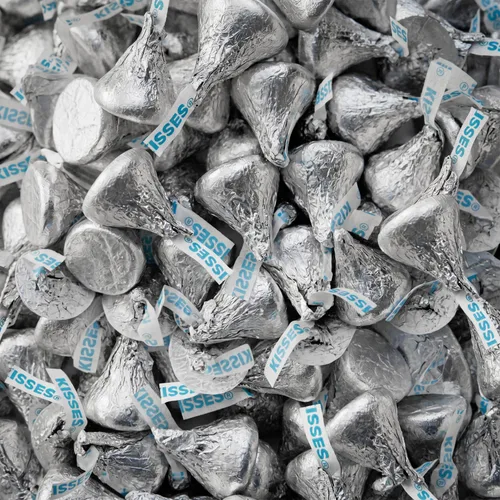 Vista 6 de Besos de chocolate con leche, caramelos plateados envueltos individualmente