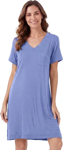 Vista 38 de WiWi - Camisón de viscosa de bambú para mujer, manga corta, con cuello en V, ropa de dormir, tallas grandes, S-4X, A-aqua