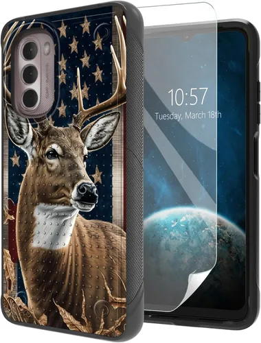 Vista 25 de Funda para Moto G Stylus 5G 2021 con protector de pantalla, a prueba de golpes, 2 en 1, parte trasera duradera de policarbonato duro texturizado