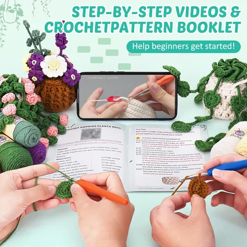 Vista 3 de Crochetta Kit de ganchillo para principiantes con tutoriales en video paso a paso, aprende a tejer para adultos y niños, suministros de manualidades