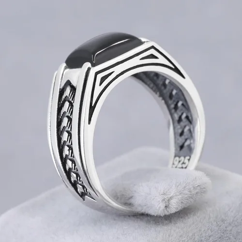 Vista 6 de Sterling Silver Rings for Men with Arrow Pattern, Anillos para Hombre, Mens Rings with Gemtone, Handmade Sterling Silver Rings with Onyx, Turquoise