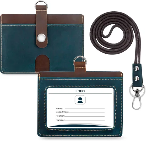 Vista 13 de Boshiho. Funda vertical, de piel, para tarjeta de identificación con cordón resistente., Negro