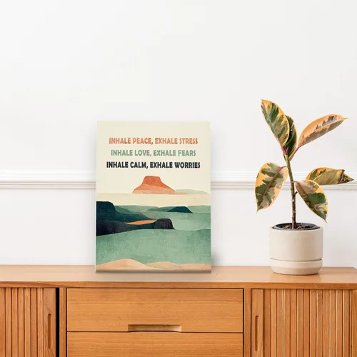 Vista 2 de Pugwak Impresiones en lienzo para decoración de pared de salud mental – Inhala Exhale, arte de pared enmarcado, arte de esquina calmante para pared