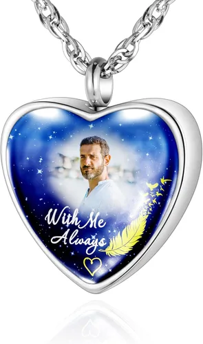 Vista 16 de XIUDA Collar de urna con foto personalizada para cenizas, collar de cenizas con foto personalizada, joyería de cremación para mujeres, collar