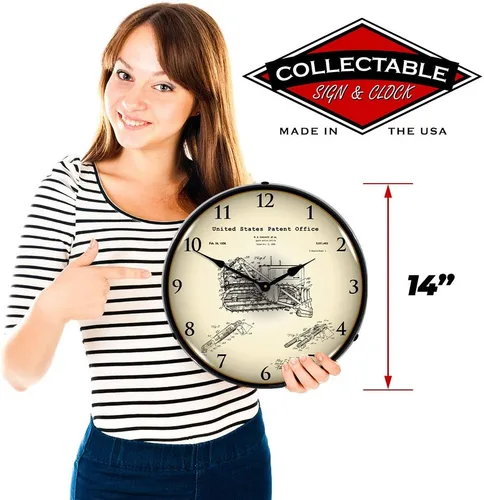 Vista 3 de Earth Moving Bulldozer 1936 - Reloj de pared LED patentado, Retro/Vintage, iluminado, 14 pulgadas