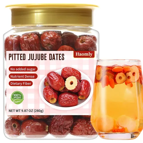 Vista 9 de Haomly Dátiles de azufaifo, 10.58 oz/300 g, aperitivo natural para la salud, dulce y masticable y deliciosos dátiles secos, dátiles rojos de gran