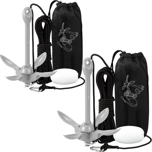 Vista 25 de Lounsweer Paquete de 2 anclajes de kayak marino de 1.5/3.5 libras, kit de anclaje plegable para barco, kayak, pesca, accesorios para botes pequeños