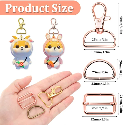 Vista 3 de Paxcoo Llavero a granel con llavero giratorio con gancho en D y hebillas deslizantes para bolso de mano, bolso, hardware y manualidades (1 pulgada)