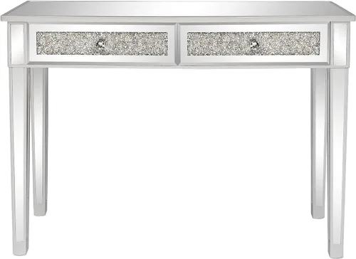 Vista 4 de Henf Escritorio de tocador con espejo para dormitorio, mesa de tocador de maquillaje, mesa de sofá con 2 cajones de diamantes sintéticos, moderno