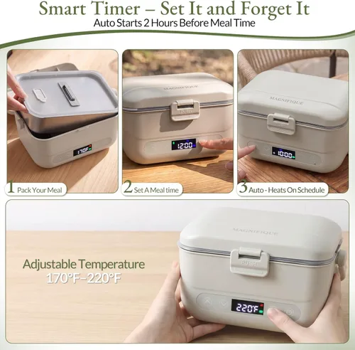 Vista 3 de Lonchera térmica inalámbrica, calentador eléctrico de alimentos con Gris
