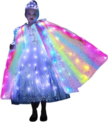 Vista 16 de Capa de princesa con luz LED para niñas con corona y cetro resplandeciente