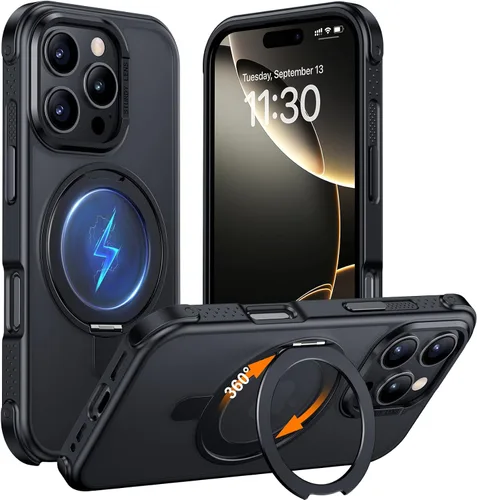 Vista 12 de Magnética para iPhone 12 e iPhone 12 Pro Funda, [con Soporte de Anillo Magnético Invisible Giratorio 360°][A Prueba de Golpes][Compatible