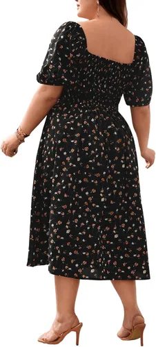 Vista 2 de Floerns Vestido midi con estampado floral y cuello cuadrado y lazo frontal para mujer