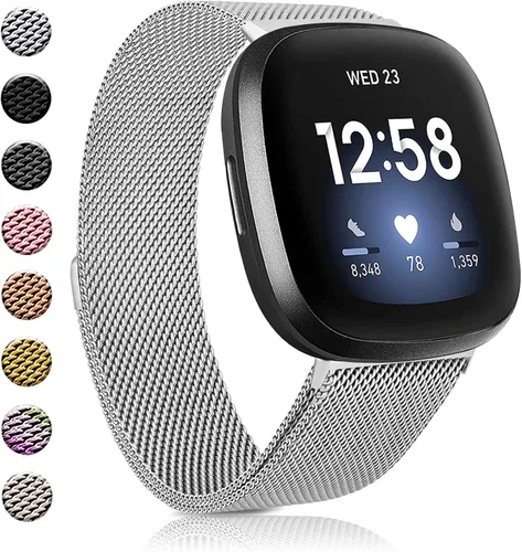 Vista 10 de Amzpas Bandas compatibles con Fitbit Versa 3/4 Fitbit Sense/Sense 2, correa magnética ajustable de acero inoxidable transpirable para Fitbit Versa