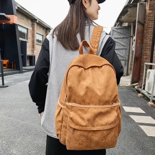 Vista 4 de Mochila estética, bonita mochila de pana, suministros escolares, bolsa para computadora portátil para adolescentes, niñas, mujeres, estudiantes