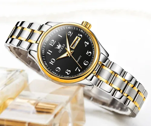 Vista 6 de OLEVS Reloj de mujer con diamantes de oro, clásico, elegante, de acero inoxidable, impermeable, fecha de día
