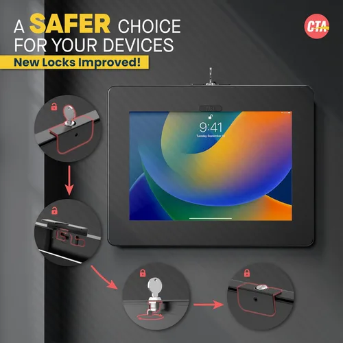 Vista 3 de Soporte de pared para iPad con bloqueo – Soporte de pared antirrobo CTA para iPad de 10.9 pulgadas – iPad 7ª/8/9 Gen – iPad Air 4 – Galaxy Tab