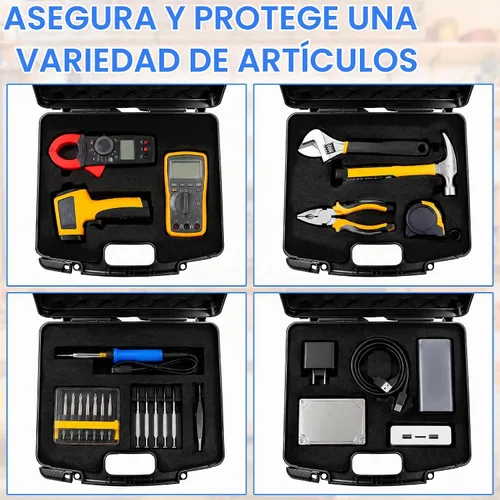 Vista 4 de Funda rígida portátil de 12.2 x 9.85 x 3.77 pulgadas con espuma en dados personalizable, protege equipos, electrónica, herramientas, micrófonos