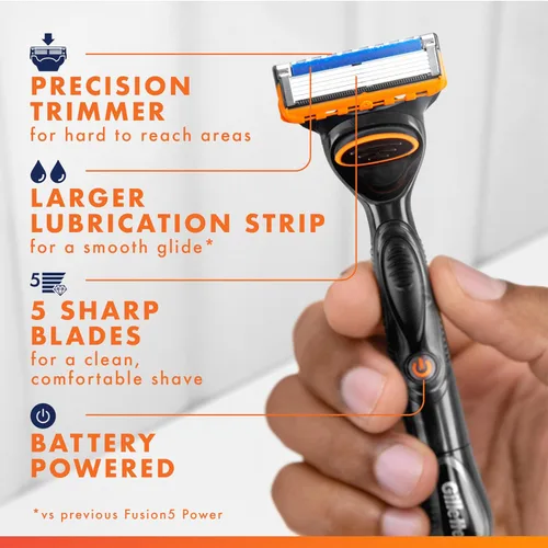 Vista 2 de Gillette Fusion5 Power Razor para hombres, 1 mango de maquinilla de afeitar Gillette Power + 1 repuesto de cuchilla