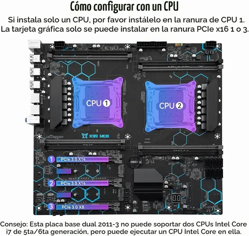 Vista 6 de X99 Placa Base de CPU Dual Intel LGA 2011-V3 para Procesador de Serie Xeon E5 V3/V4