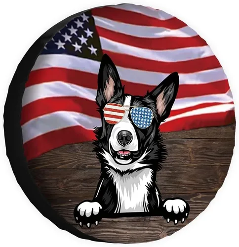 Vista 20 de Cubierta de neumático de repuesto para perro, Basset Hound con gafas de sol, con bandera de Estados Unidos, fundas protectoras de ruedas a prueba
