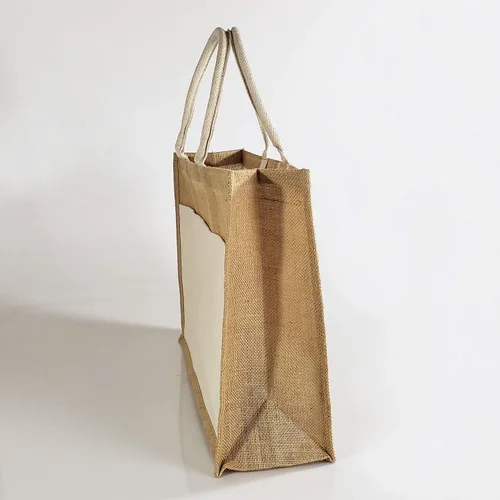Vista 3 de Bolsas de yute grandes reutilizables y resistentes con bolsillo frontal de lona para bricolaje