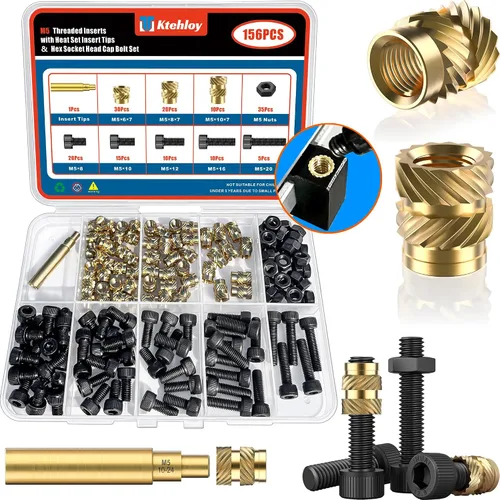 Vista 9 de 51 piezas de insertos roscados de 1/4"-20, kit surtido de tuercas moleteadas SAE de rosca hembra, inserto de calor de latón para impresión 3D piezas