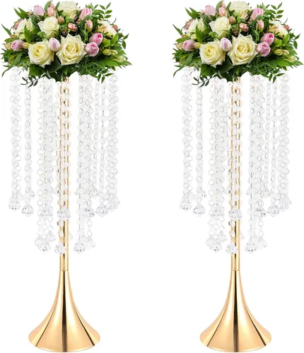Vista 13 de 2 jarrones de flores de boda de 21.9 pulgadas de alto, centros de mesa plateados para mesa de boda, soporte alto de flores, centro de mesa Estilo 1