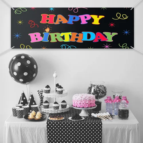 Vista 5 de Cartel grande de 2 pancartas grandes de tela Oxford de poliéster con cuerda para pared interior y exterior, letrero fácil de colgar, letrero de Negro