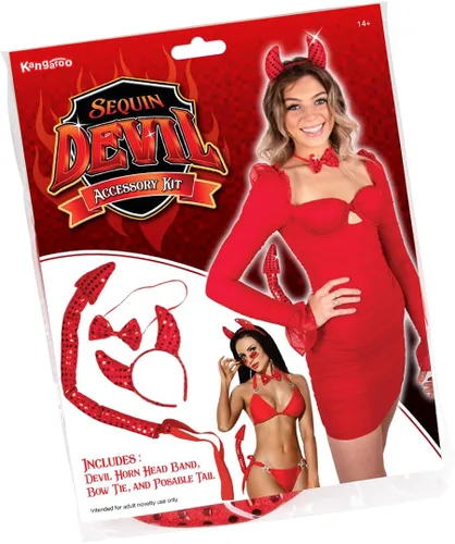 Vista 2 de Kangaroo Disfraz de diablo de lentejuelas, rojo, talla adulto