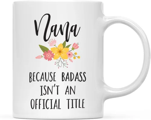 Vista 59 de Andaz Press Taza de café de 11 onzas, regalo de broma, tía porque Badass no es un título oficial, gráfico floral, 1 paquete