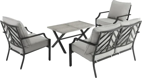 Vista 3 de Crosley Furniture Otto - Juego de muebles de patio de 4 piezas Chevron para exteriores, juegos de conversación para porche, negro mate con cojines