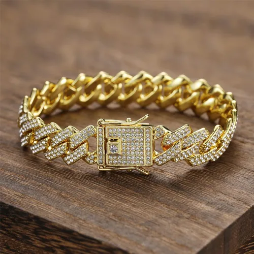 Vista 6 de Saintda Pulsera de eslabones cubanos para hombres y mujeres, pulseras de plataorooro rosa, pulsera cubana de Miami, joyería de hip hop, regalo