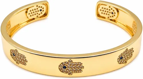 Vista 2 de LESLIE BOULES Pulsera de mano Hamsa chapada en oro de 18 quilates para mujer, joyería de moda