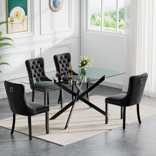 Vista 74 de Juego de mesa de comedor de cristal plateado moderno de 47 pulgadas para 2, juego de mesa de comedor de cocina redonda de 3 piezas con patas