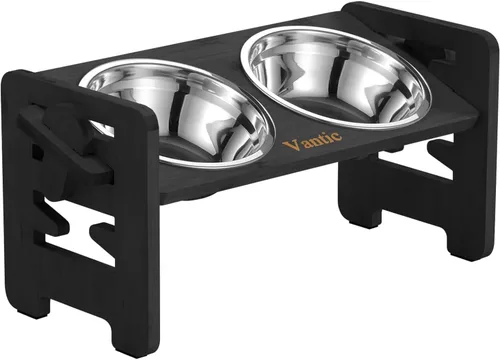 Vista 7 de Cuencos elevados para perros, soporte elevado ajustable para mascotas de tamaño mediano, alimentador de alimentos de bambú resistente con 2 platos