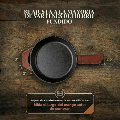 Vista 4 de Orgullosamente fabricado en Georgia con cuero de grano completo - Funda de mango de hierro fundido de cuero, juego de 2 - Funda de mango de hierro