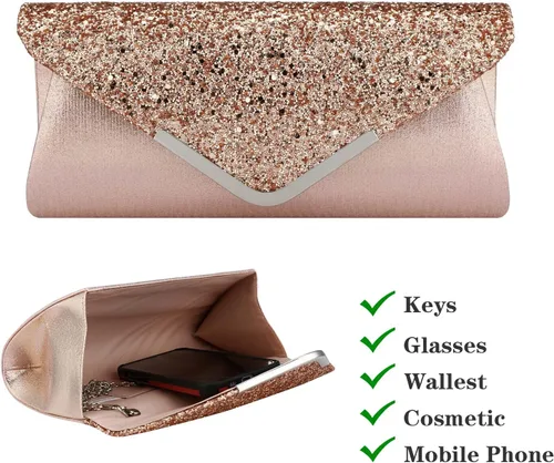 Vista 4 de jessie Bolso de mano para mujer, bolso de noche con purpurina brillante para bodas y fiestas
