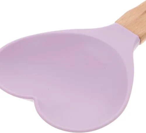 Vista 2 de HEMOTON Cuchara antiadherente Cuchara para el hogar Cuchara en forma de corazón de silicona Juego de madera de boda Cuchara de diseño ergonómico