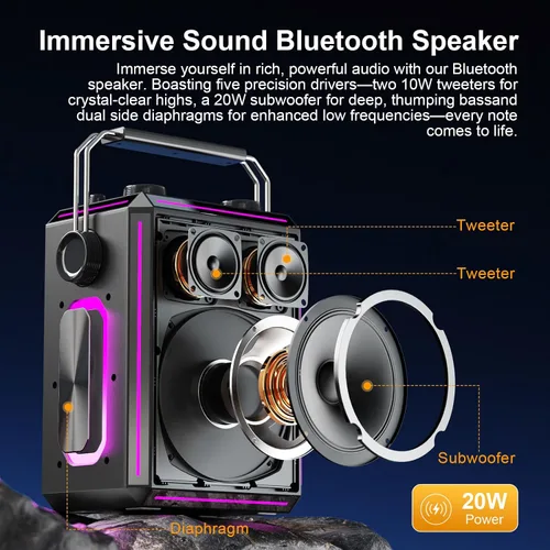 Vista 2 de Altavoz portátil de karaoke Bluetooth con 2 micrófonos inalámbricos, luces RGB, ajuste de agudos y graves, efectos de voz, entrada Negro