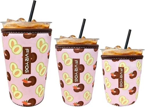 Vista 43 de Fundas de neopreno reutilizables aisladas para café helado, fundas para tazas de café helado, fundas para bebidas heladas y calientes