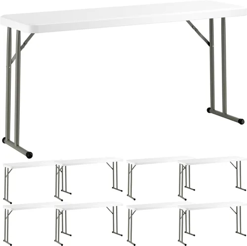 Vista 15 de Mesa plegable de 18 x 72 pulgadas, mesa plegable de plástico blanco granito para entrenamiento y eventos, mesa plegable delgada, mesa plegable