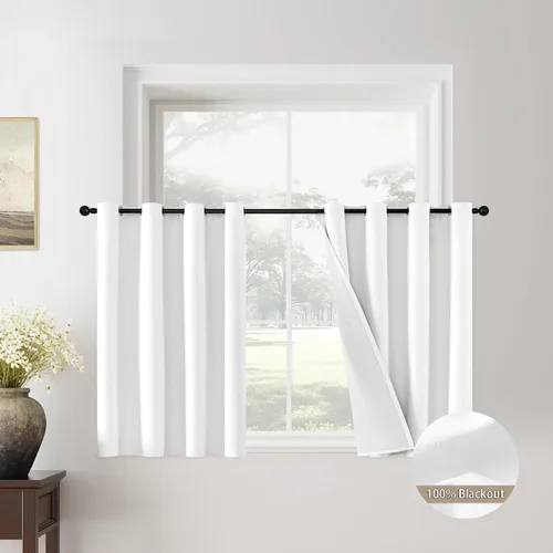 Vista 80 de ChrisDowa Cortinas 100% Opacas de Abedul Sólido de 45 Pulgadas de Largo, 2 Paneles para Dormitorio y Sala de Estar, Estilo Granja Oscurecedoras