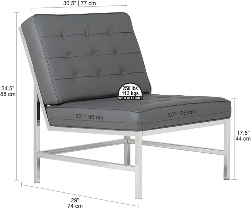 Vista 3 de Silla Ashlar Modern Accent en piel mezclada, cromo/gris