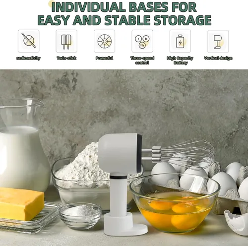 Vista 7 de Batidora de mano de 3 velocidades con batidores de borde flexible Diseño de raspado automático para hornear, batir, masa Fácil de limpiar