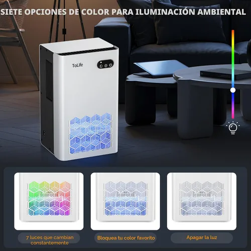 Vista 5 de ToLife Deshumidificador para el dormitorio del hogar, 1000 pies cuadrados Portátil para el hogar, dormitorio, baño y sótano con luz LED de 7 Blanco